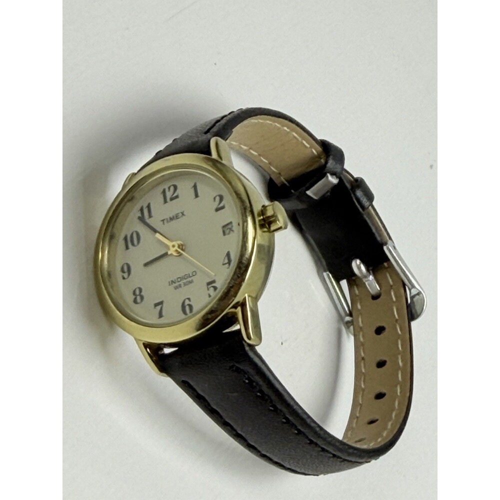 Timex Indiglo Gold Tone Quartz Watch 25mm Date Fresh Battery New Strap